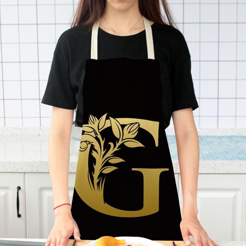 

Golden Letter Alphabet Pattern Kitchen Apron Sleeveless Cooking Cleaning Tools Household Accessories 2021 Aprons