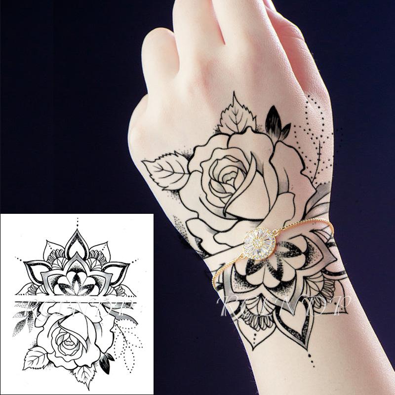 

Temporary Tattoos Waterproof Tattoo Sticker Rose Mandala Flower Fake Tatto Flash Tatoo Hand Size Art For Women Men