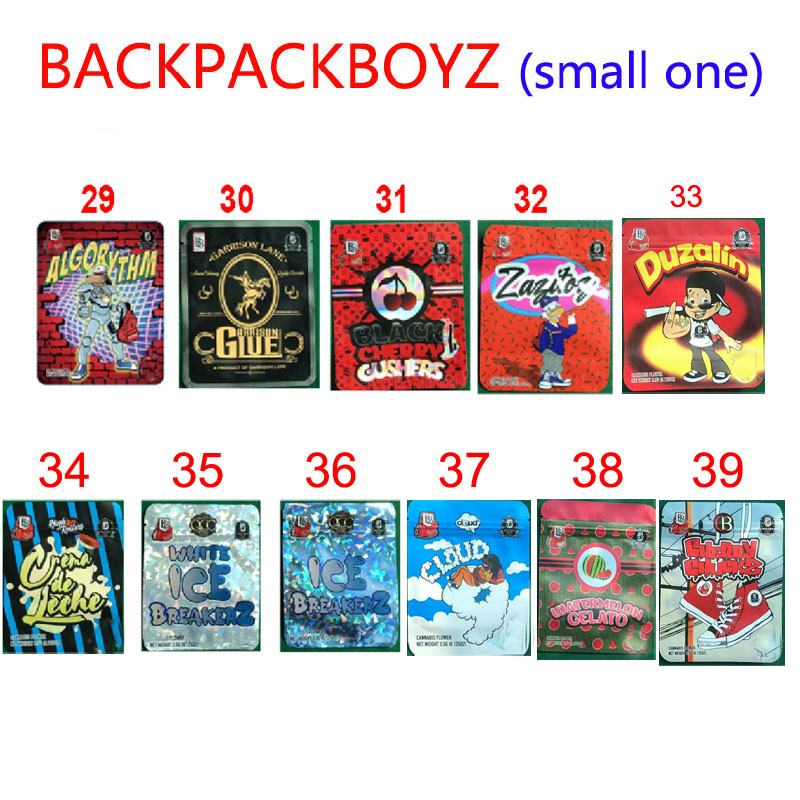 

BACKPACKBOYZ 3.5g smell proof mylar bags resealable baggies backpack boyz BISCOTTI GELATO 41 GUARANA BILLY KIMBER ZERBERT GELATTI 5POINT.LA