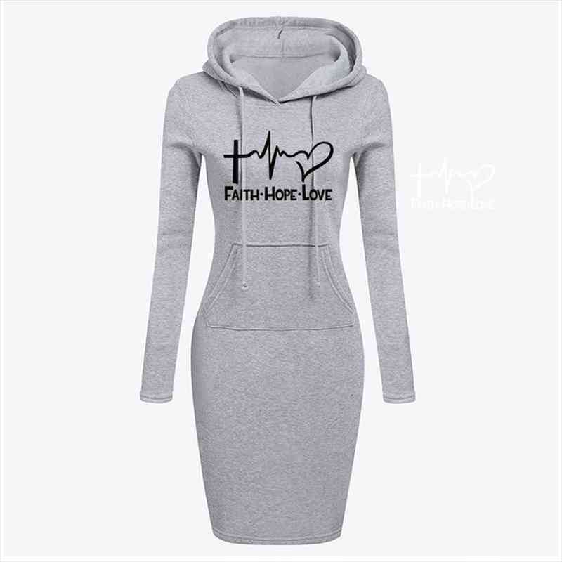 

spring and autumn dresses for women hooded sweatshirt knee-length dress long sleeve camp collar pocket casual sport simple, Black;gray