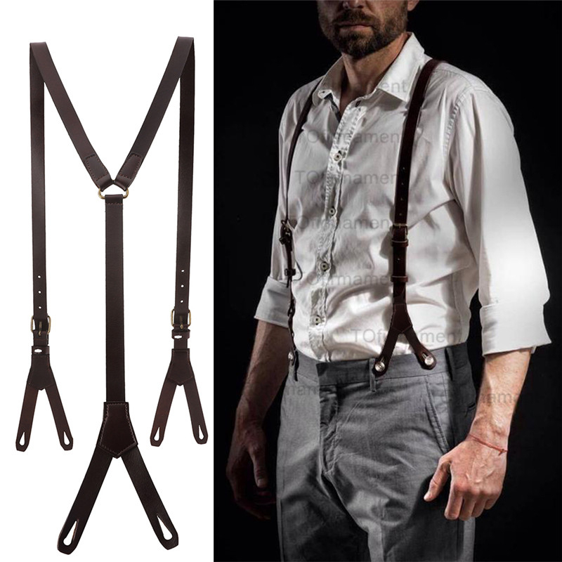 

17cm High Quality Real Cowhide Split Leather Strap Women Men Unisex 6 Button Suspenders Cowboy Gril Wear