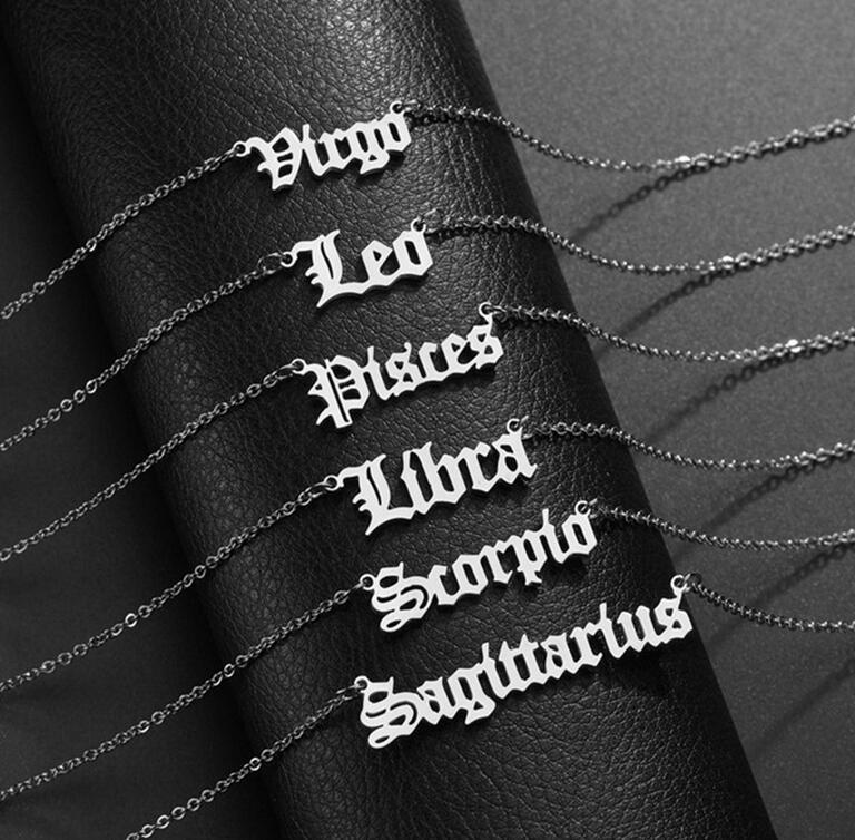 

Horoscope sign pendant necklace Constellation Stainless steel zodiac letter necklaces Taurus Aquarius Scorpio Gemini Sagittarius fashion jewelry