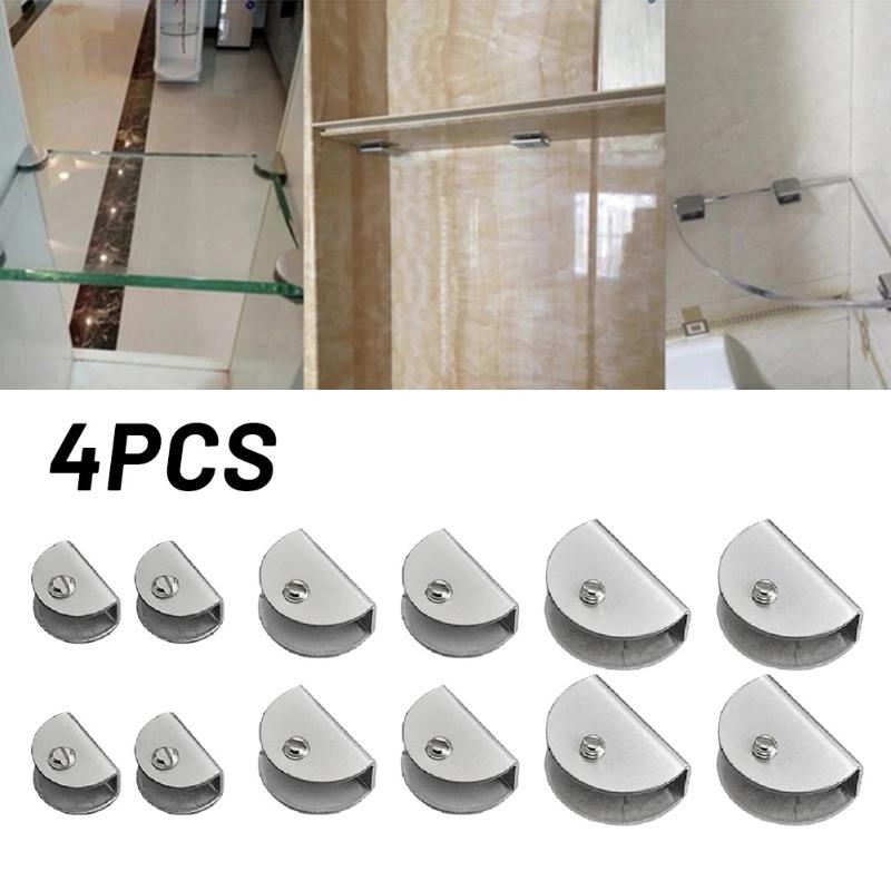 

4Pcs Glass Clamp Clips Stainless Steel Clip Shelf Support Brackets Holder Semi-circular Tray Hardware Accessories Bath Accessory Set