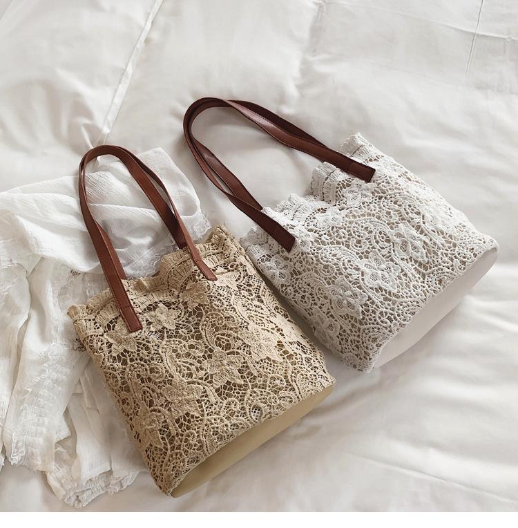 

Evening Bags 2021 Sen Lace Handbag Two-piece Female Bag Shoulder Ladies Bucket Korean Shopping, Khaki