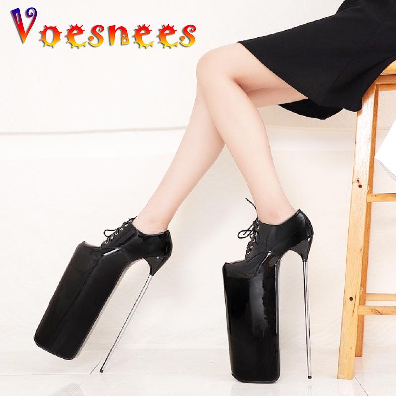 

Dress Shoes Voesnees Brank Pumps Women Fashion Platform Round Toe Super High Heels 30 Cm Thin Lace-Up Female Pole Dance, Black