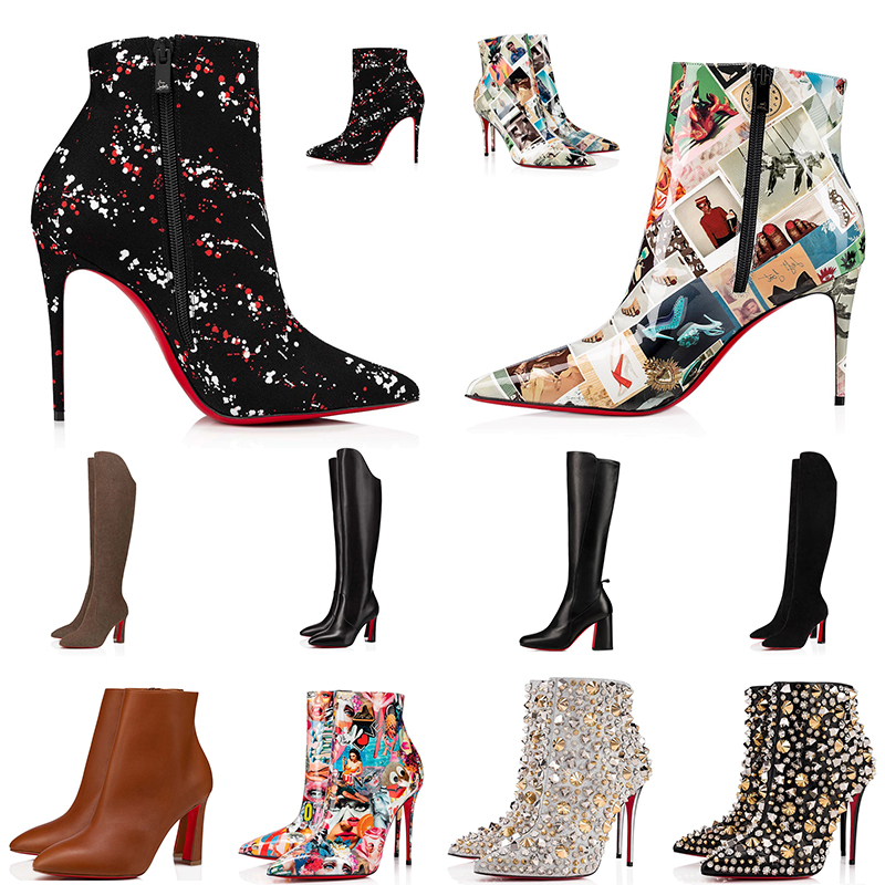 

Red Bottom Heels Designer Outdoor Shoes Tall Boots High Heel Christians Women Ankle Knee Winter Boot So Kate Graffiti Girls Ladies Wedding Party Dress With Box, D15 8 10 12cm