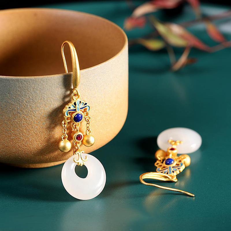 

Dangle & Chandelier Ancient Gold Craftsmanship Inlaid Natural Hetian Jade Ring Enamel Porcelain Tassel Long Earrings Vintage Charm Ladies Je, Silver