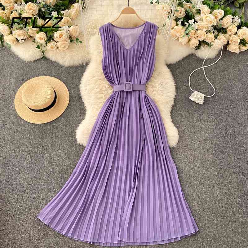 

Women Elegant Office Dress Summer Sexy V Neck Sleeveless Pleated Retro Dresses Ladies Slim A Line Party Long Robe 210602, Blue