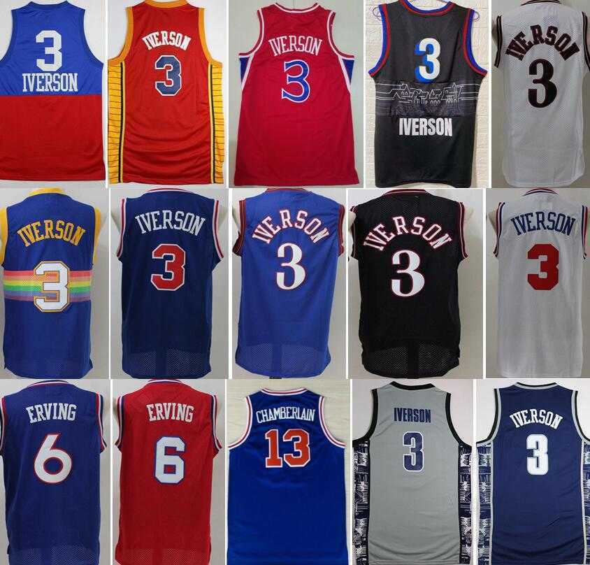 

Georgetown Hoyas College Allen Iverson Jerseys 3 Men Basketball Dr J Julius Erving 6 Wilt Chamberlain 13 Blue Black White Red Top Quality