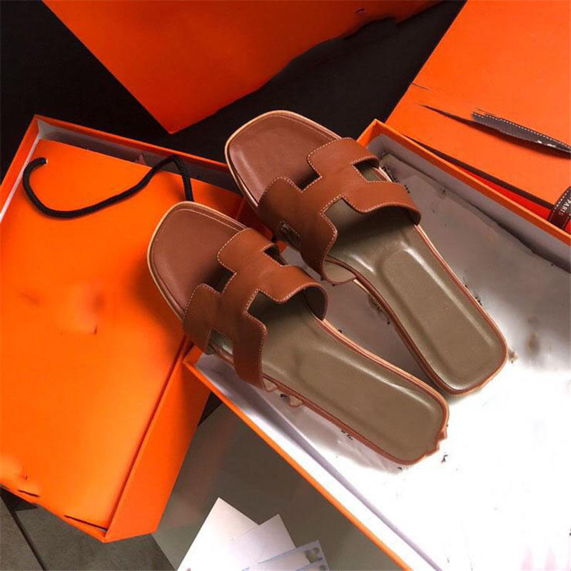 

box 2021classic flat shoes leather quality sandals Huaraces slippers ladies handcuffs EU 35-4087735-40, Black