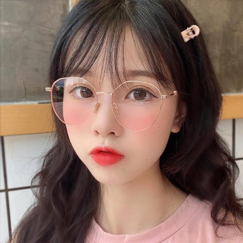 

Outdoor Eyewear 2021 Pink Blush Gradient Glasses Fashion Round Decorative Sunglasses Women Korean Cute Girlish Style Shades Goggles