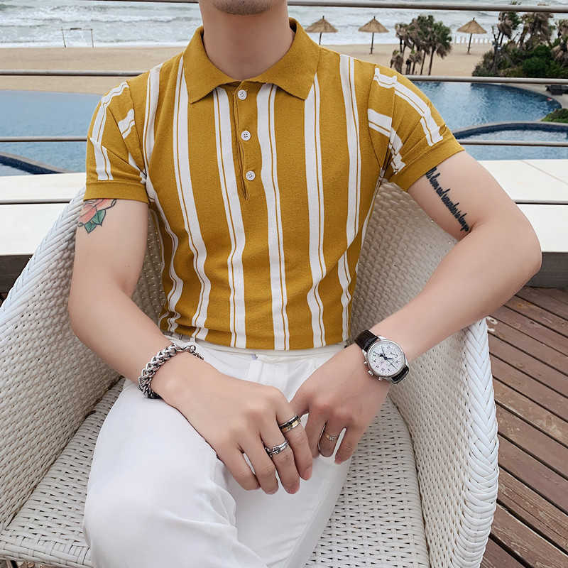 

Striped Polo Shirts Men Summer Short Sleeve Knitted POLO Shirts British Style Business Social Casual Tee Tops Male Clothing 210527, Light grey