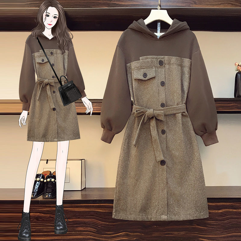 

casual dresses plus size women's fall/winter fat mm western style slimming belly reduction waist dress ups9, Black;gray