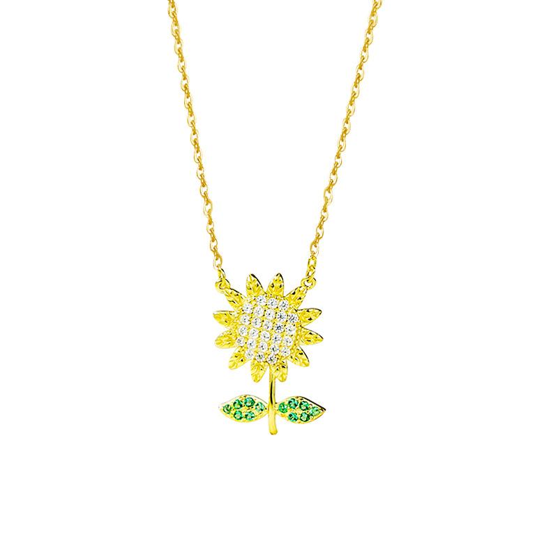

Chains S925 Sterling Silver Sunflower Necklace Female Fashion Zircon Clavicle Chain Forest Sun Flower Pendant Creative