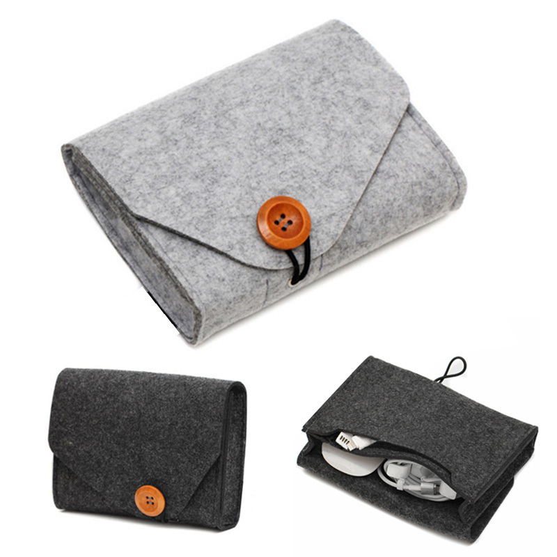 

Felt Power Supply Notebook Power Supply Storage Bag Headset Data Cable Charging Treasure Storage Felt Bag Travel Organizer, Blue;pink