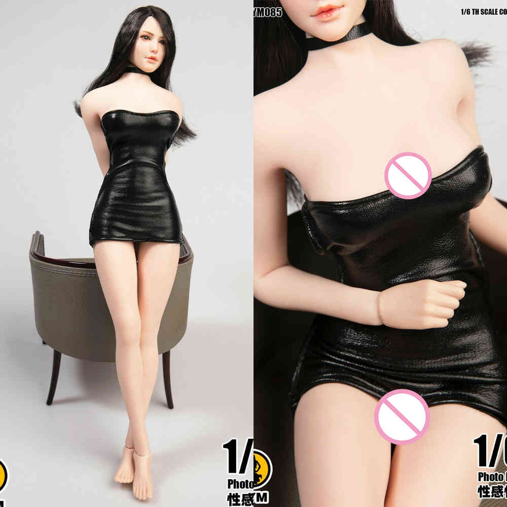 

1/6th Short Skirt Tube Top DrTYM085 Sexy Open Buttocks Halter Leather Jacket Fit 12" Female Action Figure Body X0503, Tym085