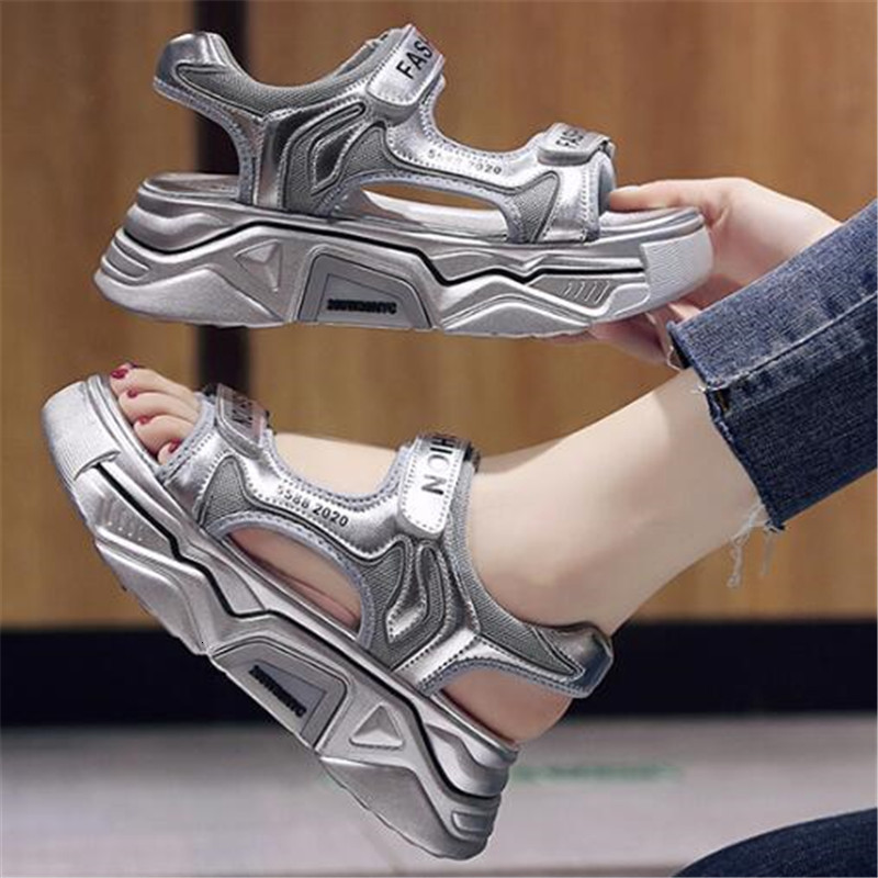 

Sandals Summer Women Platform Chunky Casual Shoes Beach Luxury Designers White 5cm High Heels Sports Woman Fashion, Silver
