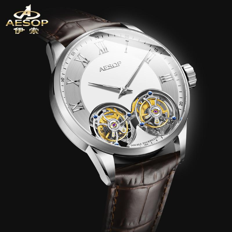 

Wristwatches Aesop Double Tourbillon Movement Men's Mechanical Watches Original Brand Automatic Watch Luxury Sapphire Relogio Masculino