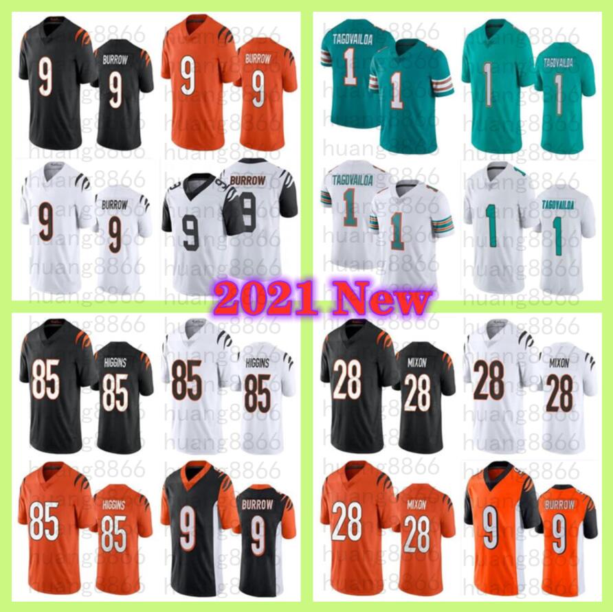 

2021 Men 1 Tua Tagovailoa 9 Joe Burrow 85 Tee Higgins 28 Mixon Football Jersey, As