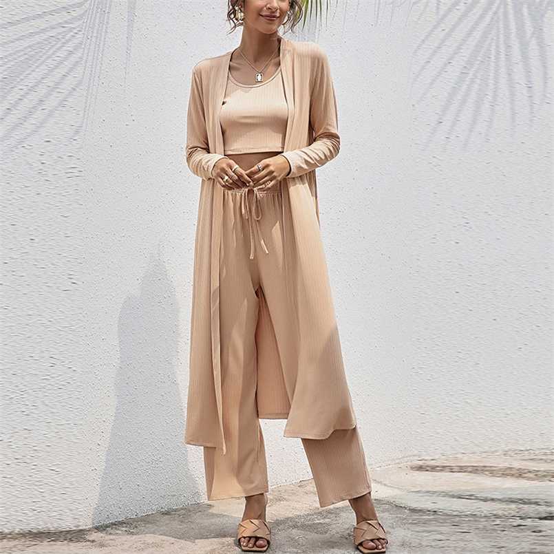 

Autumn Women Solid Vest & Cardican & Long Pants Sets Elegant Lady Travel Leisure 3 Pieces Suits Loose Femme Wide Leg Pants Sets 211109, 02 red
