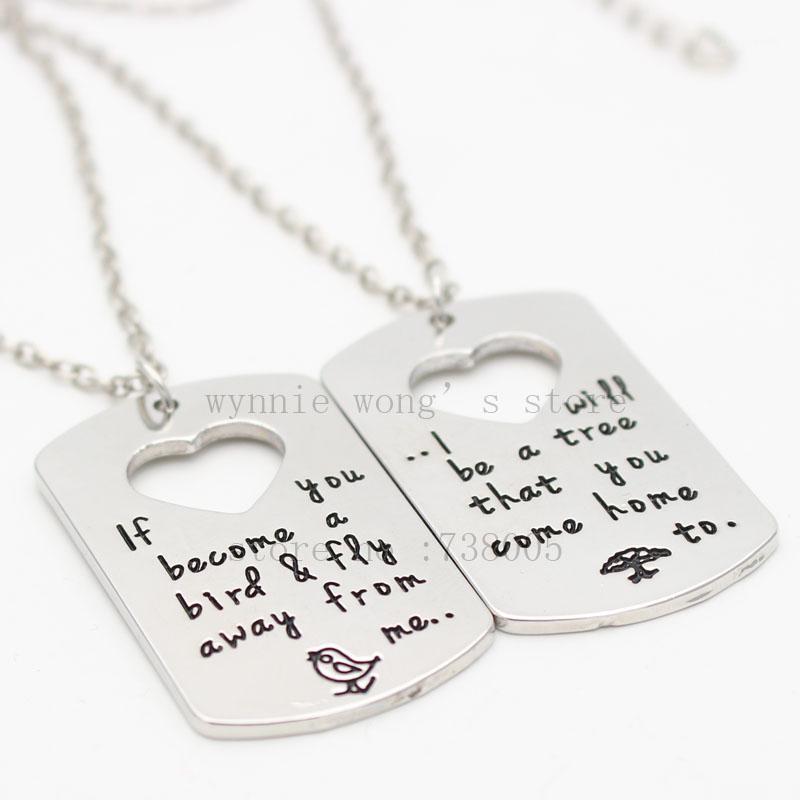 

Pendant Necklaces Mother Child Keychain&necklace Hand Stamped Quote Son Daughter Set Bird Tree Graduation Gift Jewelry, Silver