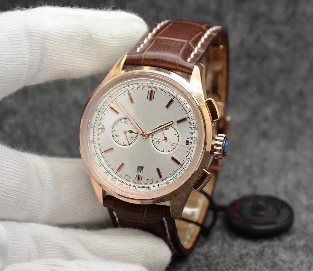 

Men's casual business 42mm watch automatic mechanical stainless steel case leather strap montre de luxe wristwatch, Blue