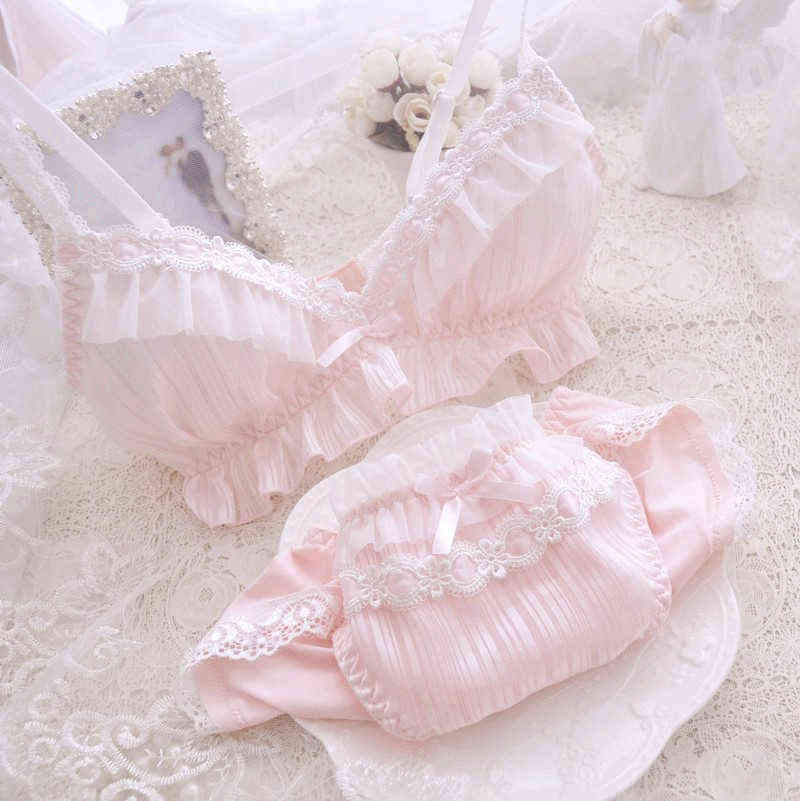 

NXY sexy set Girl Teen Underwear Wire Free Ultra Thin Panties and Bra Set Kawaii Lingerie for Lolita Style ssiere Panty 1129