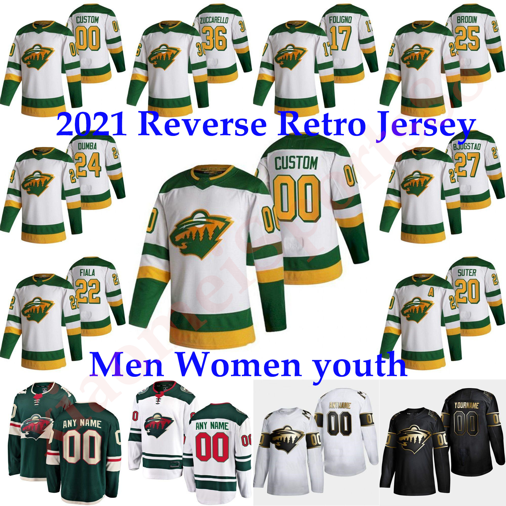 

Minnesota Wild 2021 Reverse Retro Jersey 9 Mikko Koivu Charlie Coyle Ryan Donato Gabriel Dumont Joel Eriksson Ek Hockey Jerseys White Custom, As shown in illustration