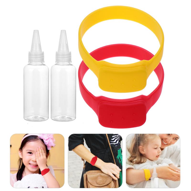 

Set Hand Sanitizer Bracelet Silicone Refillable Wristband Wearable Dispenser Wrist Support, Black;red