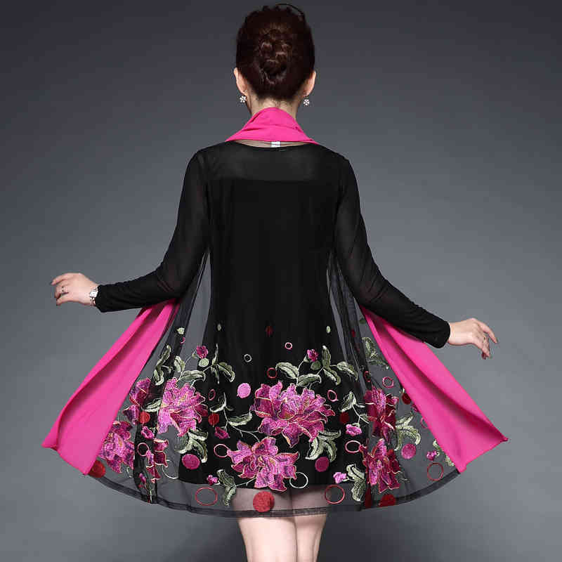 

Casual Dresses 2021 Spring Autumn Women Vintage Floral Embroidery Long Sleeve Ladies Two Pieces Set Party Vestido Robe Loose Dress, 830