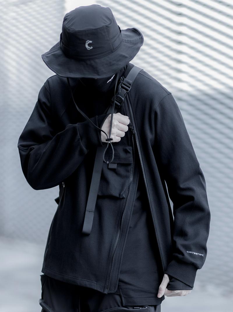

Men's Hoodies & Sweatshirts Men Jacket Catsstac Chest Pocket Shirt Cotton Sweatshirt With Diagonal Zipper Techwear Aesthetic Streetwear Ninj, Black