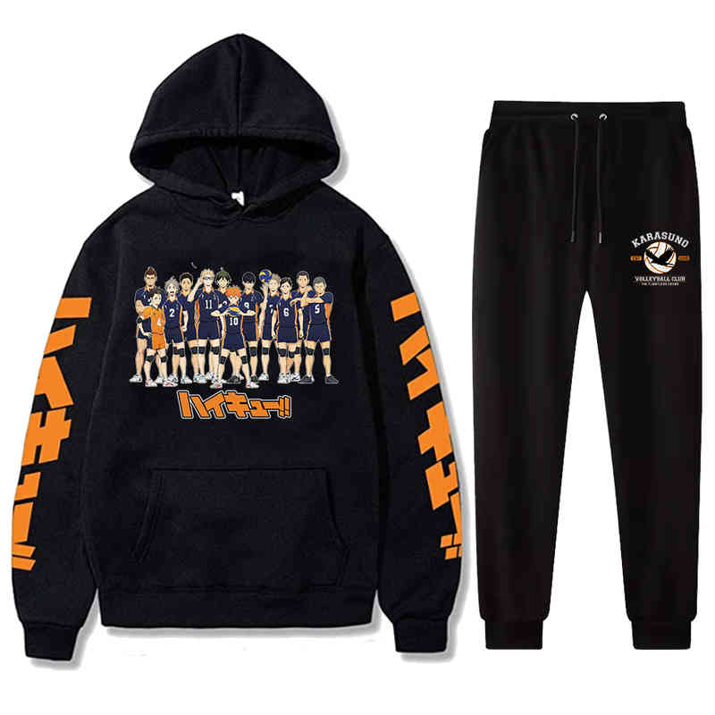 

Men's Hoodies & Sweatshirts Haikyuu kuroo tracksuits anime bokuto manga volleyball shoes with hoodie pants casual harajuku running clothes 238Q, Black