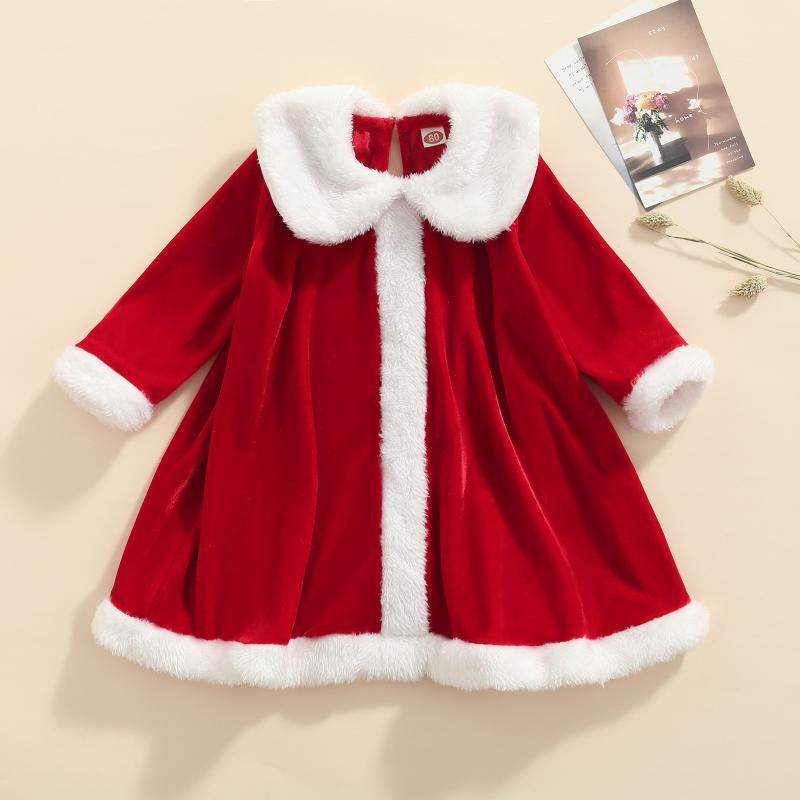 

Girl's Dresses Ma&Baby 6m-5Y Christmas Kid Girls Red Dress Velvet Long Sleeve Plush A Line For Party Xmas Costumes DD88, Red;yellow
