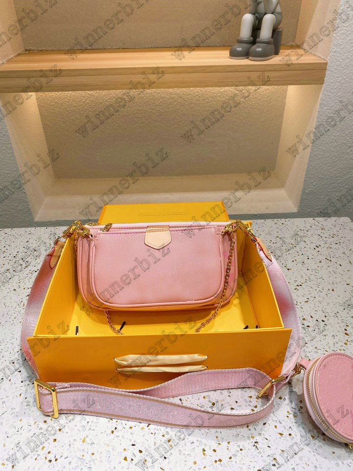 

Multiple Mini Pochette Accessoires Multi Canvas Cross Body Bag Summer 2021 By The Pool Leather Round Zip Coin Purse 3pcs sets Luxurys Design