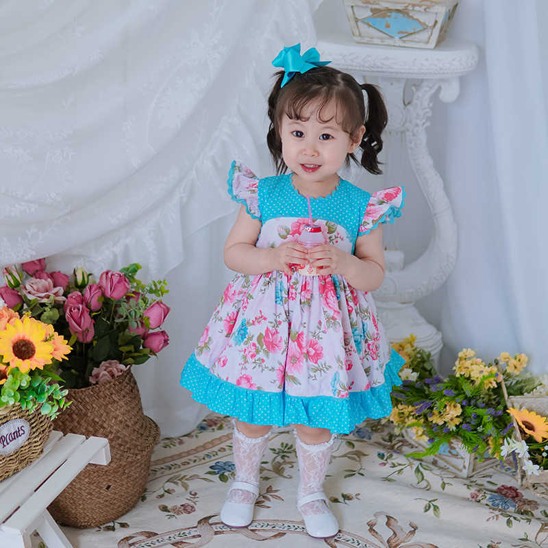 

Vintage Girls Floral Dresses Baby Spainsh Dress Boutique Children Birthday Party Baptism Ball Gowns Infant Summer Frocks 2-6Y 210615, Pink dress
