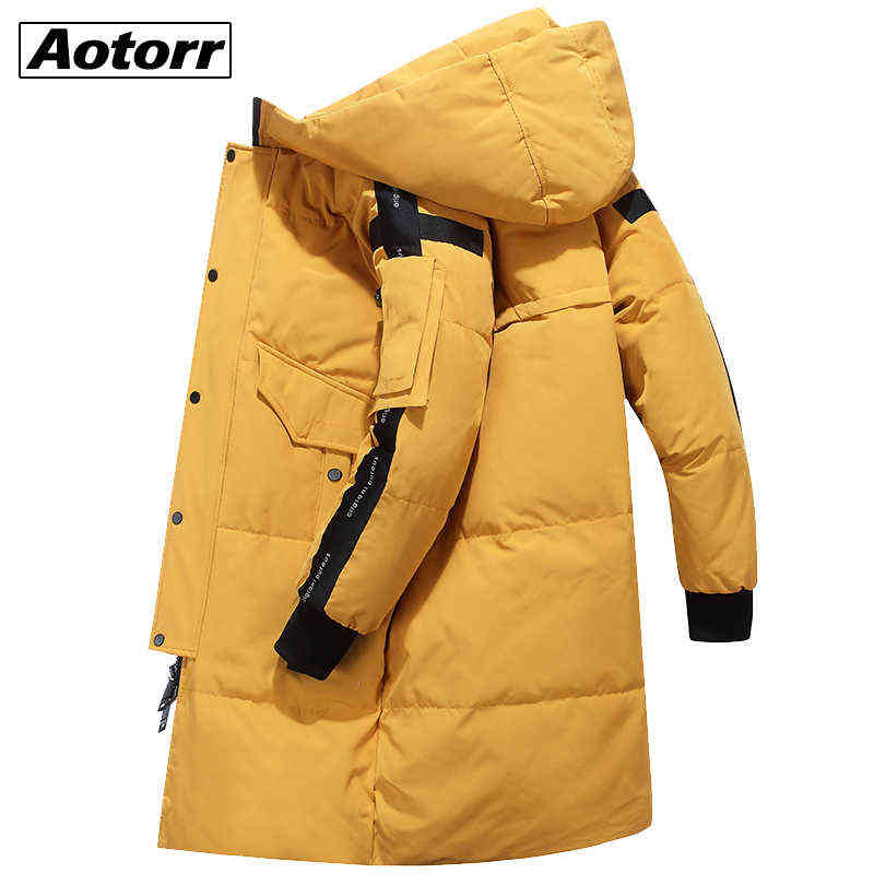 

2021 Winter Men Thick Hood Down Parkas Plus Long Coat Male Casual Warm Casual Warm Jacket Brand Pocket Hat Parkas Outwear Y1103, Nlv1910yellow