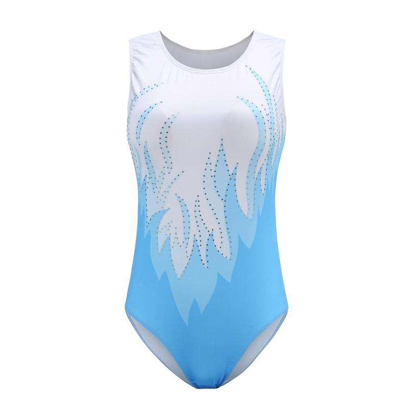 

Blue Ballet Dance Leotards Women Simple Style Printing Sleeveless Gymnastics Dancing Costume Adult O-Collar Leotard One-Piece Suits