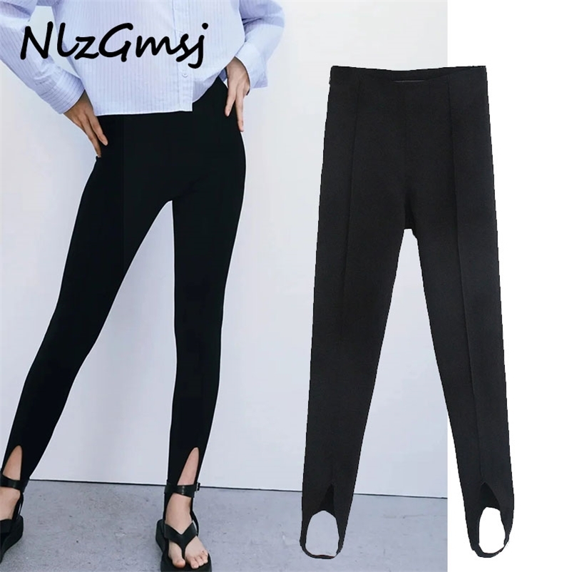 

Pant Women Spring Black Basic Base Solid Color High Waist Pants Foot Show Wear Leggings Trousers 04 210628, As picture