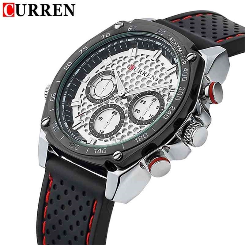 

CURREN Luxury Brand Military Watch Men Quartz Analog Clock Rubber Strap Man Sports Watches Army Relogios Masculino 210608, Black