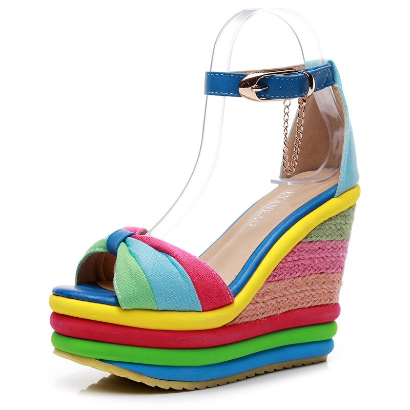 

Sandals Ladies Style Wedge Fashion Thick-soled Fisherman Shoes Designer All-match Color Canvas Retro High-heeled, Black