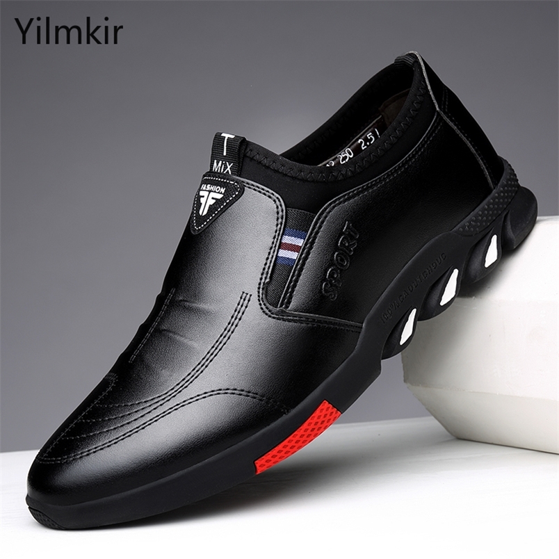 

Fashion Men's Casual Flat Shoes Outdoor Soft Soled Travel Sneakers Vogue Leather Men Business Non Slip Breathable 220309, Black