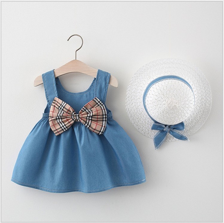 

2021 Summer Girls Dress Kids Sleeveless Vest Dresses With Bowknot Baby Princess Skirt Children Suspender Skirts 0-3 Years, Blue