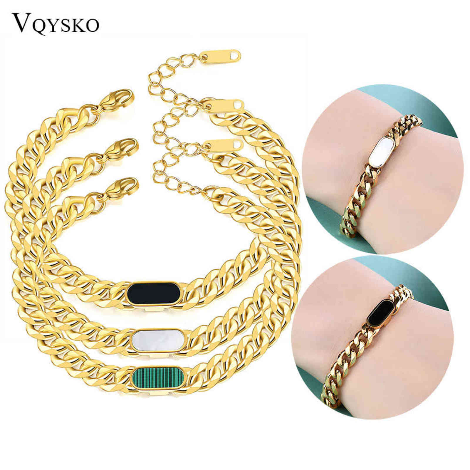

New Bohemian Gold Tone Charm Bracelet Stainless Steel Curb Cuban Link Chains for Women 2021 Wrist Jewelry Gift Party Accessories