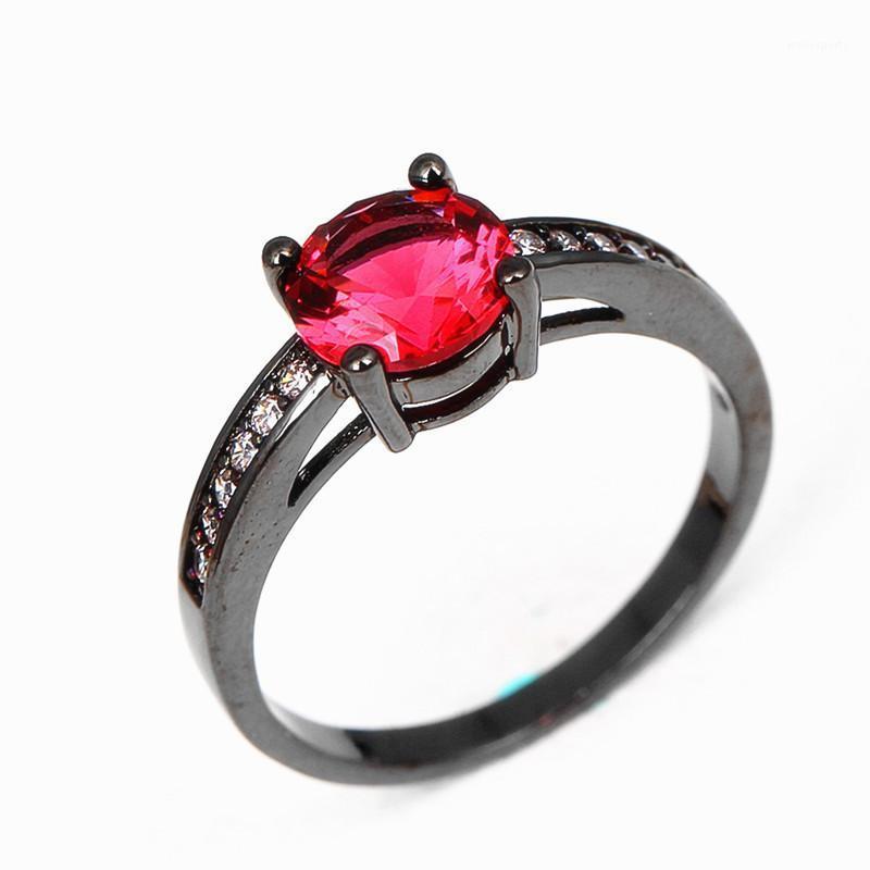 

Wedding Rings 1PCS Punk Round Blue Green Red White Zirconia For Woman Black Gold Fashion Finger Jewelry Size6 7 8 9 10 JP1