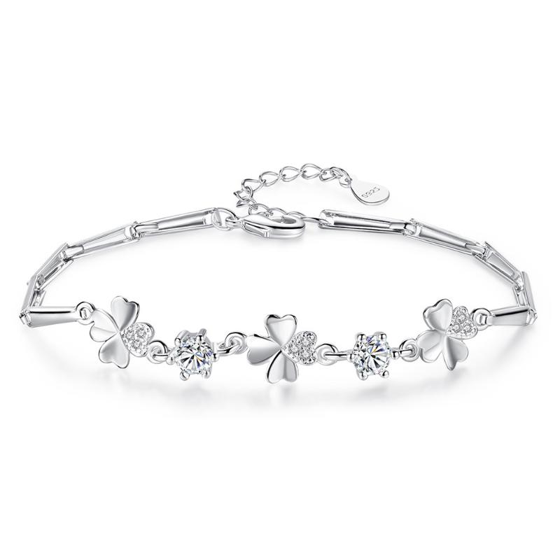 

Charm Bracelets Sweet Lucky Flower Charms Bracelet Silver Plated Color For Women Zircon & Bangles Femme Bileklik Wholesale, Golden;silver