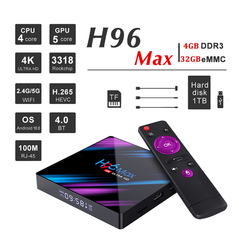 

H96 Max Android 10.0 TV Box Quad Core 4GB 32GB RK3318 2.4G/5G Wifi BT USB 3.0