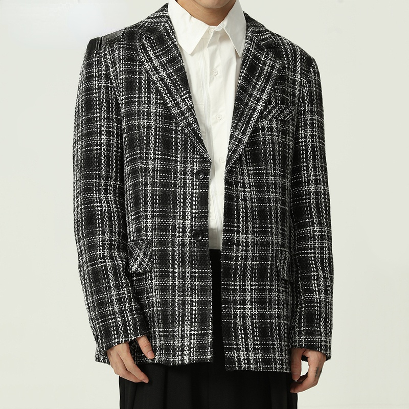 

IEFB Menswear Korean Woolen Plaid Blazer Men's Autumn Witner 2021 New NLoose Single Breasted Long Sleeve Suit Jacket Male Tide, White;black