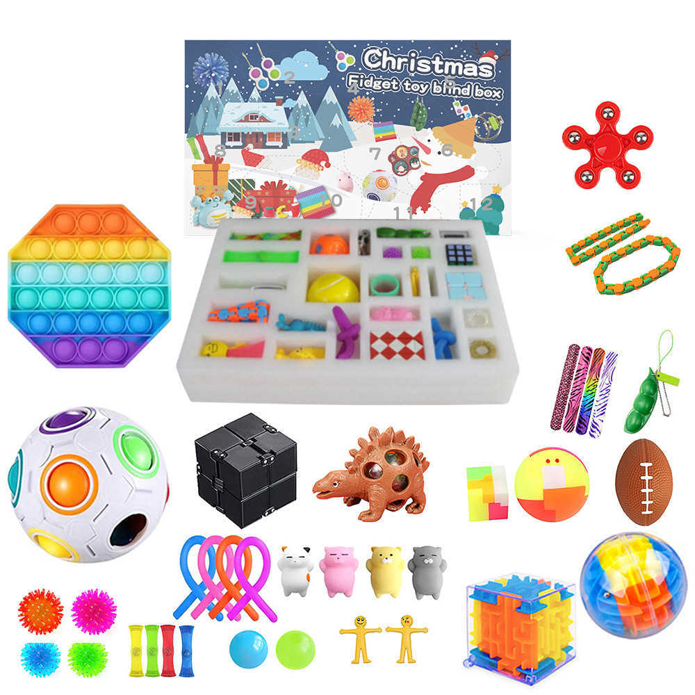 

50%off Fidget Advent Calendars Christmas 24 Days Countdown Blind Mystery Box Sensory Finger Toys Lucky Boxes Kids Push Popper, As show