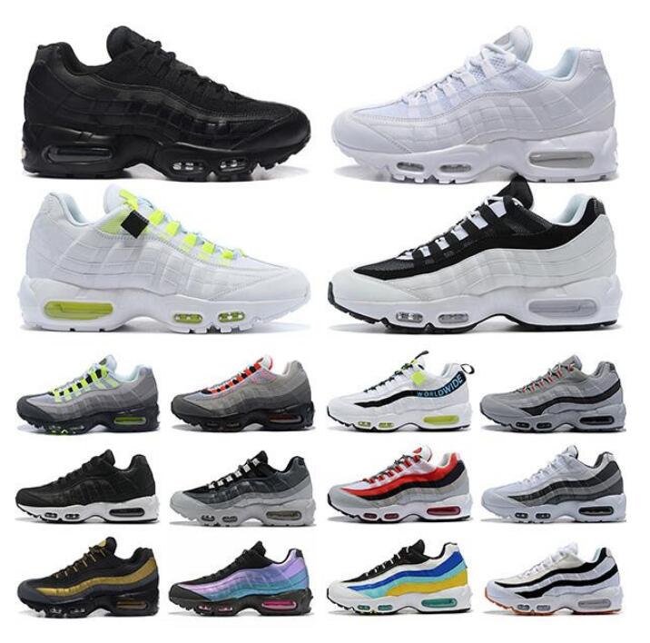 

95 Running Shoes Triple Black White Neon Laser Fuchsia Red Orbit Bred Aqua 95s Mens Trainers Sports Sneakers Chaussures Size 40-46
