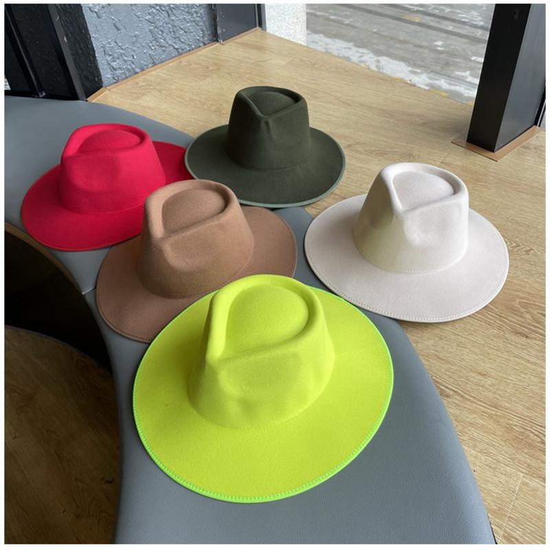 

Wide Brim Hats Simple Women Felt Fedora Hat Men Panama Winter Wool Vintage Jazz Gentleman Wholesale, 07